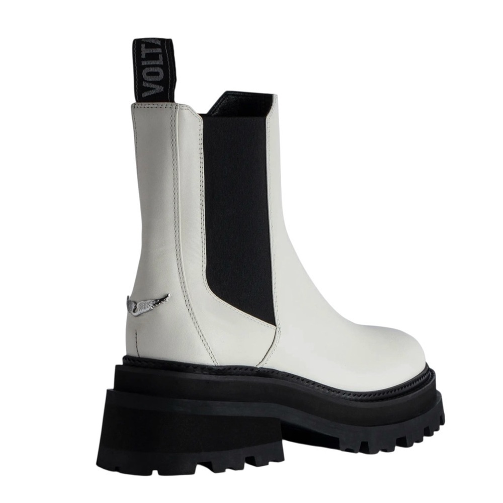 Zadig & Voltaire Ride Chelsea Boots Ice White Leather Lug Sole EU 39 US 8